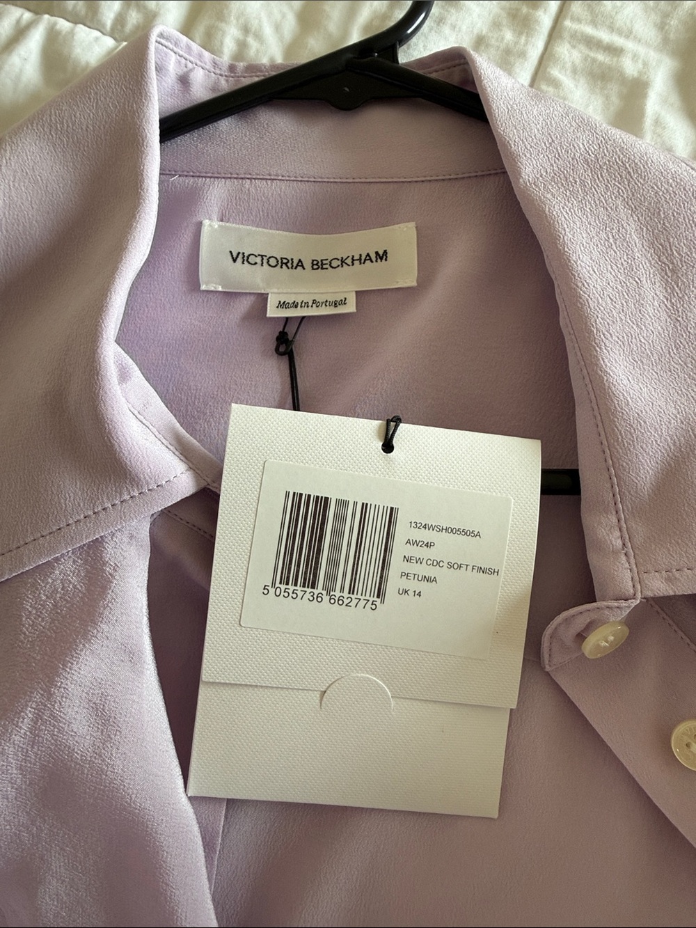 100% Silk Luxurious Victoria Beckham Lilac Button-Front Blouse - Picture 6 of 7